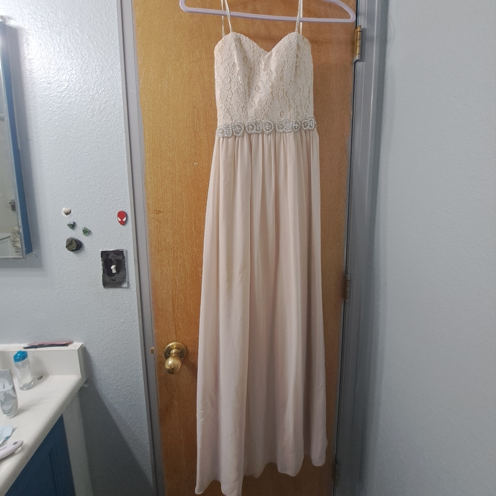 long soft peach evening gown/brides maid dress